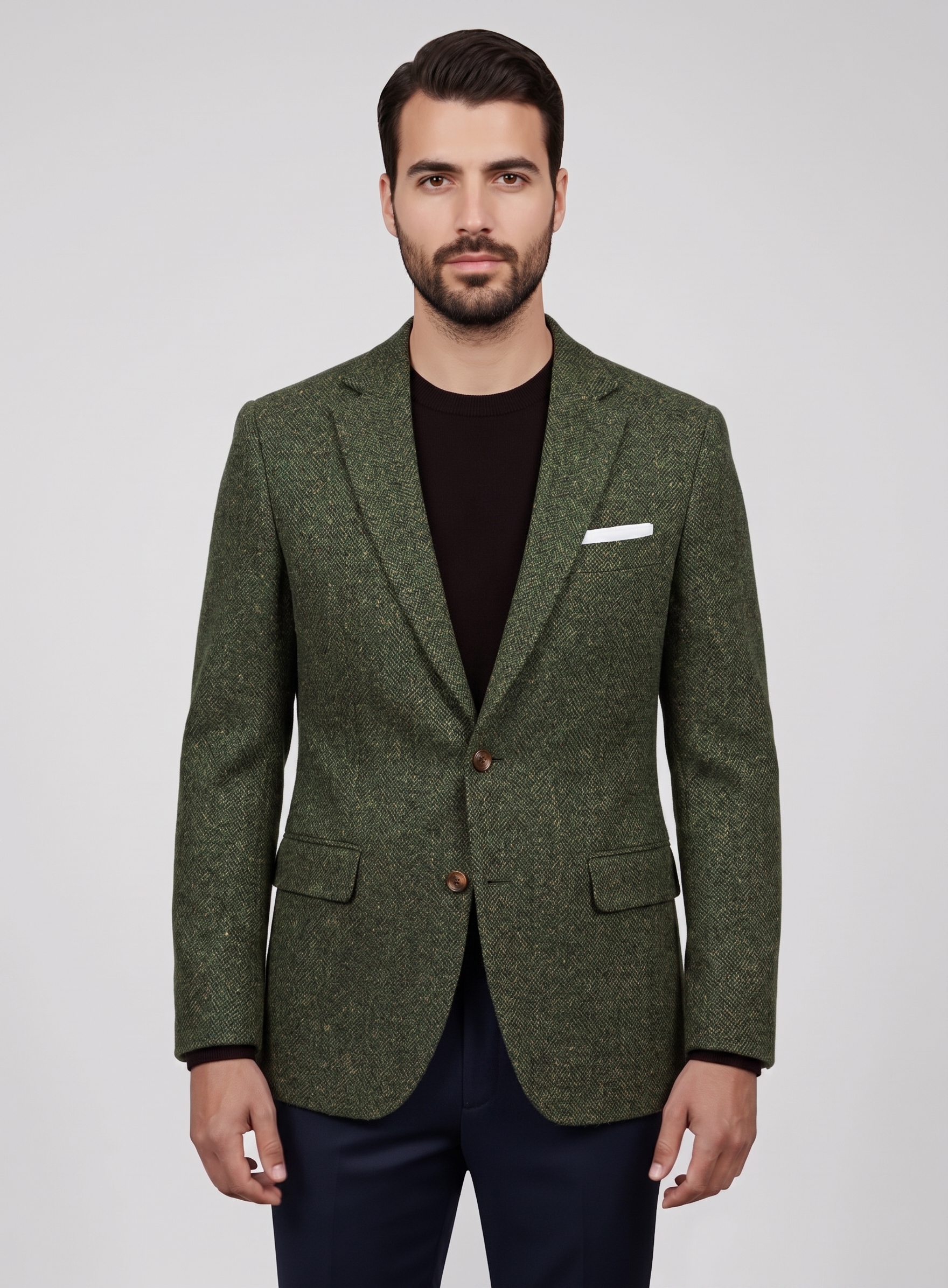 Modelo vistiendo saco de cashmere Grafite